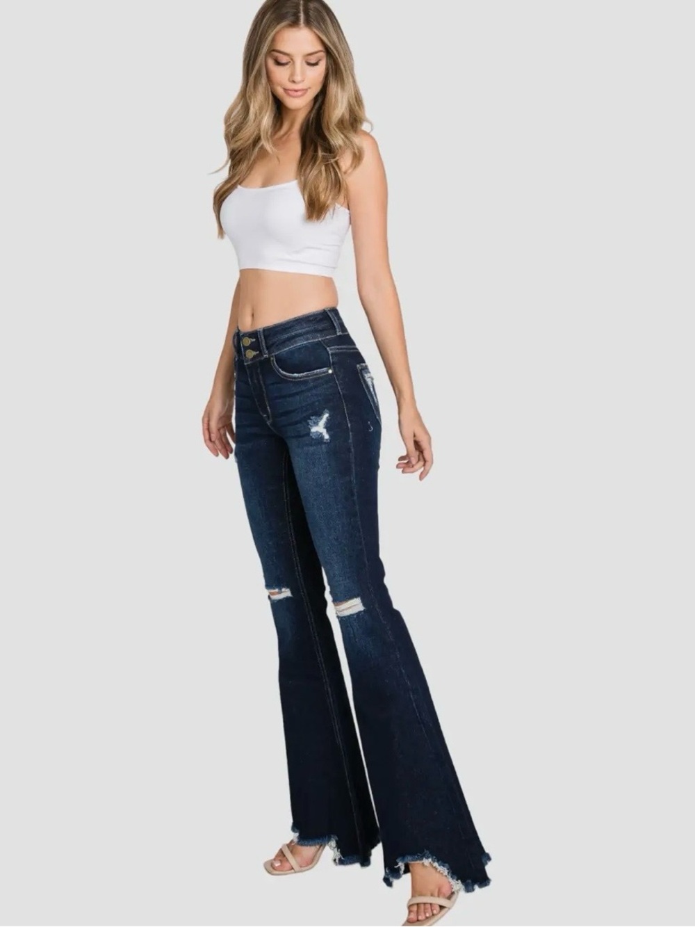 Petra 153 Distressed High-Rise Stretch Flare Jeans